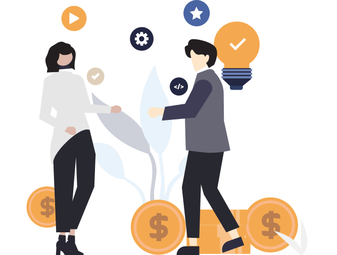 Founder pitching to investors (fundraising concept graphic).